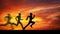 Silhouette of running man against the colorful sky.