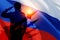 Silhouette of russian soldier and missiles in uniforms on background of the Russian flag. 3d rendering.