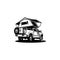 silhouette of RV, pick up camper truck with roof tent vector