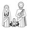 Silhouette sacred family with baby jesus kneel