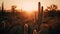 Silhouette of saguaro cactus in arid sunset wilderness, tranquil beauty generated by AI