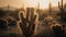 Silhouette of saguaro cactus in sunset beauty generated by AI