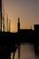 Silhouette of sailing boats and the Jozef cathedral in Groningen