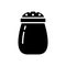 Silhouette Salt shaker. Outline icon of kitchen utensils, spice jar. Black simple illustration of perforated container for