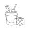Silhouette of sand bucket and camera photographic