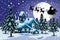 Silhouette Santa Claus Xmas Sleigh Flying Night Winter