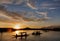 A silhouette scene of tourist Shikara boat in Dal lake