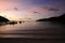 Silhouette scene of tropical beach before sunrise