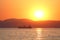 Silhouette of a sea vessel at evening light