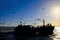 Silhouette of seagulls and passenger ferry