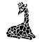 The silhouette of a seated giraffe is painted black on a white background drawn in various lines