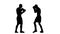 Silhouette. Serie blows and blocks at the training two boxers