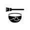 Silhouette set of cracked bowl and brush. Outline icon of Kintsugi. Black illustration of gold repaired pottery. Flat isolated