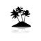 Silhouette with shadow, island with three palm trees, on white b