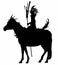 The silhouette of the shaman, sitting on a horse in a mask of feathers, in his hands a staff, on his head a feather Mohawk, stands