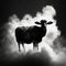 silhouette of sheep with smoke