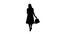 Silhouette shopping woman with bags texting message on smartphone while walking.