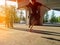 Silhouette skateboarder jumping in city