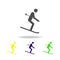 Silhouette Skier athlete isolated multicolored icon. Winter sport games discipline. Symbol, signs can be used for web, logo, mobil