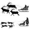 Silhouette of sled and sleigh pulled by reindeer and dogs