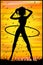 Silhouette of a slender woman doing exercises with hula-hoop