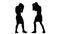 Silhouette. Slow motion. Training between two sportsmen boxers men