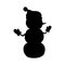 Silhouette snowman in hat, mittens waving his hands. Outline icon for Christmas, New Year holidays. Illustration design for