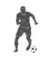 Silhouette soccer player quick shooting a ball on a white background