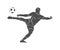 Silhouette soccer player quick shooting a ball on a white background