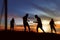 Silhouette of soccer player ready kick ball