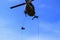 Silhouette Soldier Jump rope from helicopter in blue sky