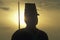 Silhouette of soldier at sunset with gun during reenactment of Battle of Manassas marking the beginning of the Civil War