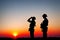 Silhouette Of A Solider Saluting Against the Sunrise Concept protection patriotism honor
