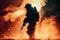 Silhouette of a special forces soldier with assault rifle on fire background, Generative AI illustration