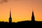 Silhouette of spires Borsen and Christiansborg palace