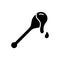 Silhouette spoon of honey with dripping drop. Outline icon of sweets, sauce or topping. Black simple illustration. Flat isolated