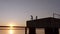 Silhouette Of A Sports Father Boxing Man With His Little Son On The Pier