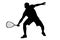 A silhouette of a squash player