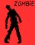 Silhouette of a standing zombie concept in black and red colors. Vector illustration.