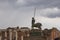 The silhouette of a statue of a Centaur, at the ruins of the ancient Roman city of Pompeii