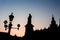 Silhouette of statue and townhall in Market Square during beautiful coloured sunset, Krakow, Poland