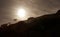 Silhouette of a strange landscape at night with a bright shining full moon in South Africa. Mysterious dark nature scene