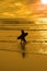 Silhouette of surfing couple walking from the sea