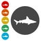 Silhouette, Swimming Shark icon set