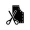 Silhouette tailor`s pattern, scissors. Outline clothes cutting, dressmaking icon. Black simple illustration of sewing studio,