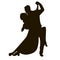 Silhouette of tango dance pair. Couple dancers