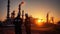 Silhouette of Teams engineer and foreman working at petrochemical oil refinery in sunset