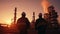 Silhouette of Teams engineer and foreman working at petrochemical oil refinery in sunset