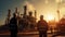 Silhouette of Teams engineer and foreman working at petrochemical oil refinery in sunset