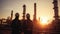 Silhouette of Teams engineer and foreman working at petrochemical oil refinery in sunset